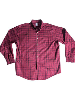 Brooks Brothers 346 Classic Button Down Cotton Red Navy Plaid L Casual
